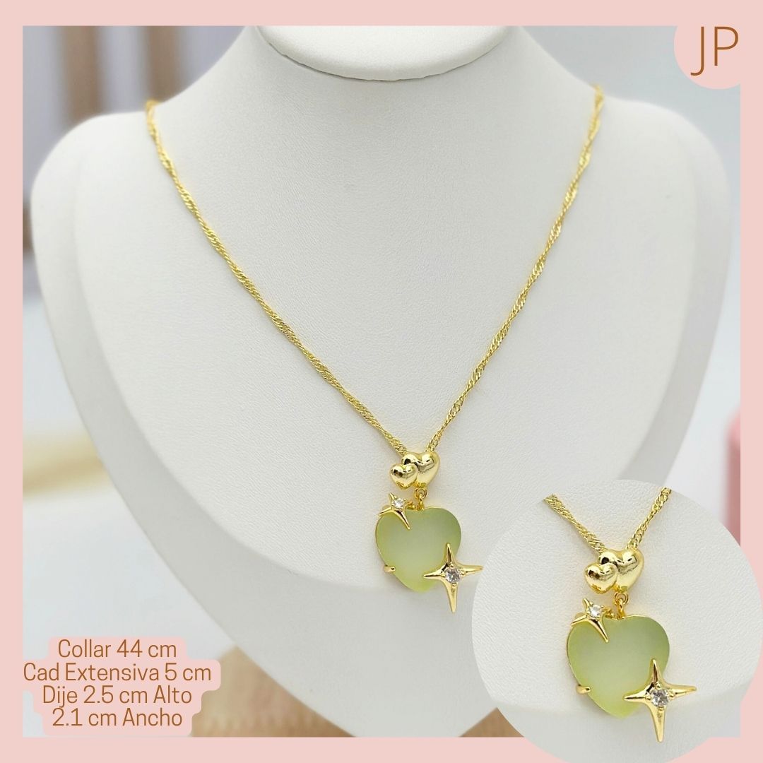  Collar Ajustable Aguja Dije Corazón Verde