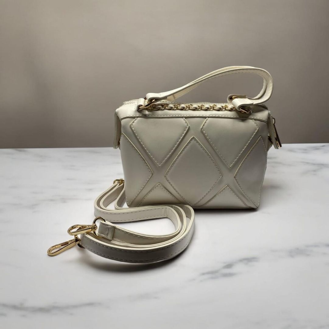 Bolso beige, rosado y verde 