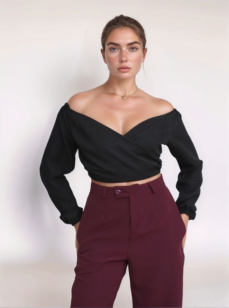 BLUSA CRUZADA MANGA BOMBACHA 