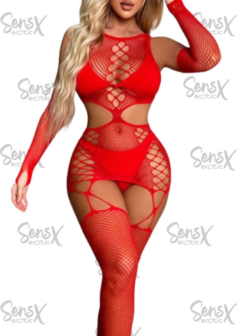 Conjunto cuerpo completo, pantimedias y guantes