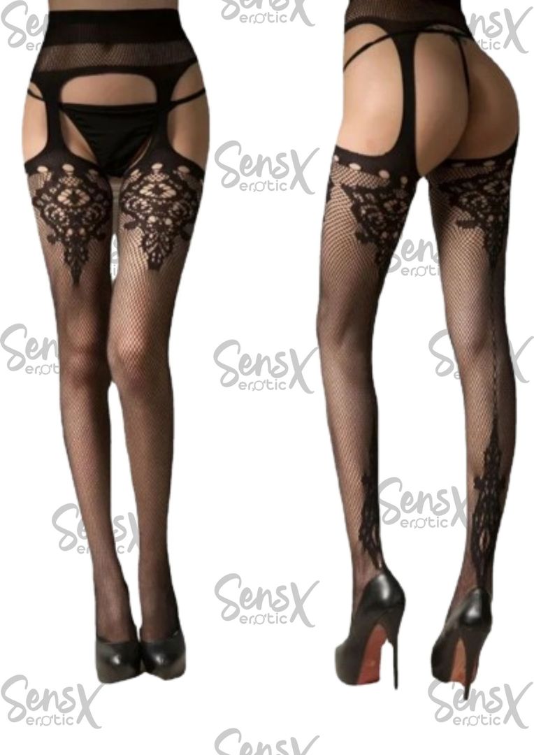 Medias de red sexy para mujer, lencería con liguero, tirantes altos, sin entrepierna, medias para fiestas