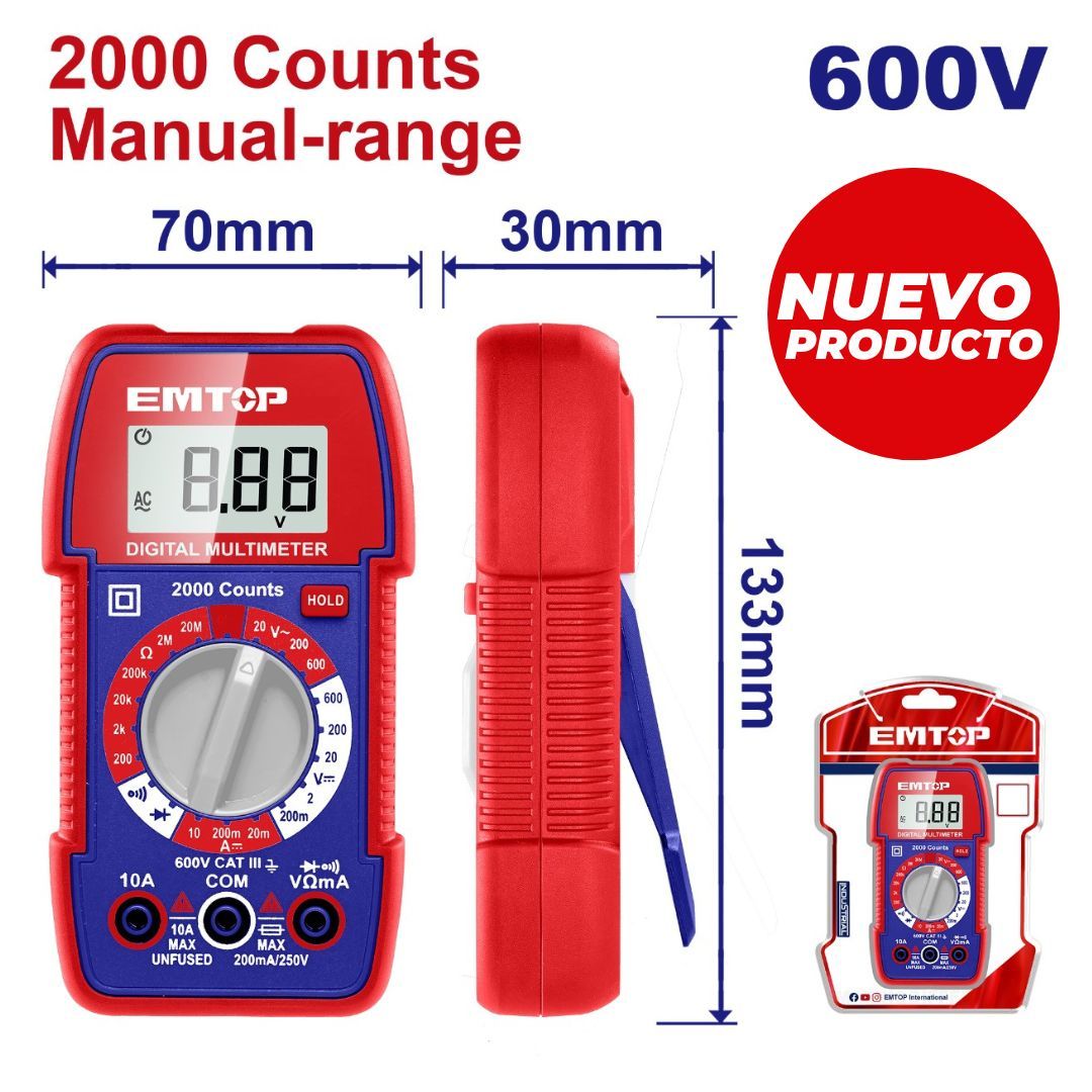 EMTOP MULTIMETRO DIGITAL 2000 DIG 600V CAT III SUPER EMTOP 