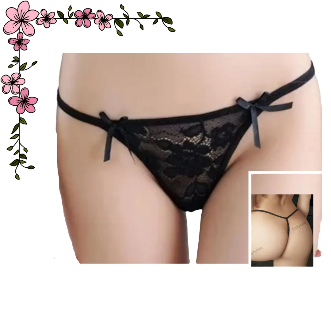 Tanga hilo en encaje moños laterales 