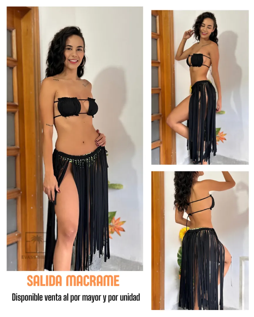 Falda tiras macramé negra 