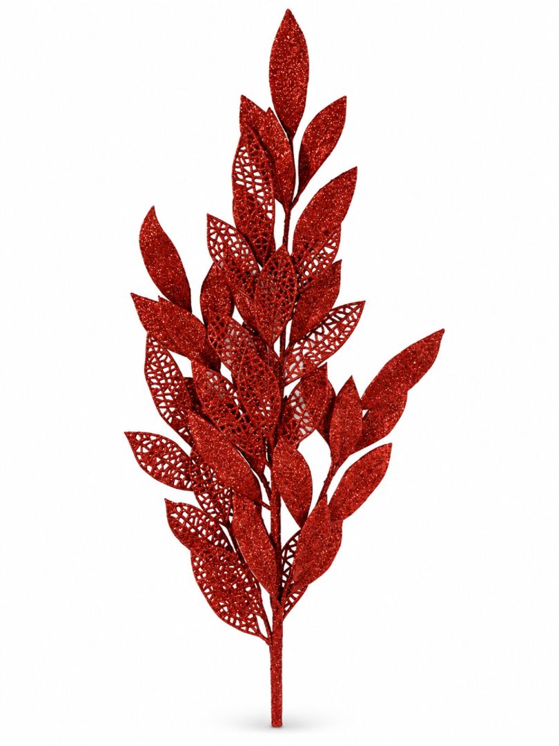ESPIGA DE HOJAS ESCARCHADAS ROJA