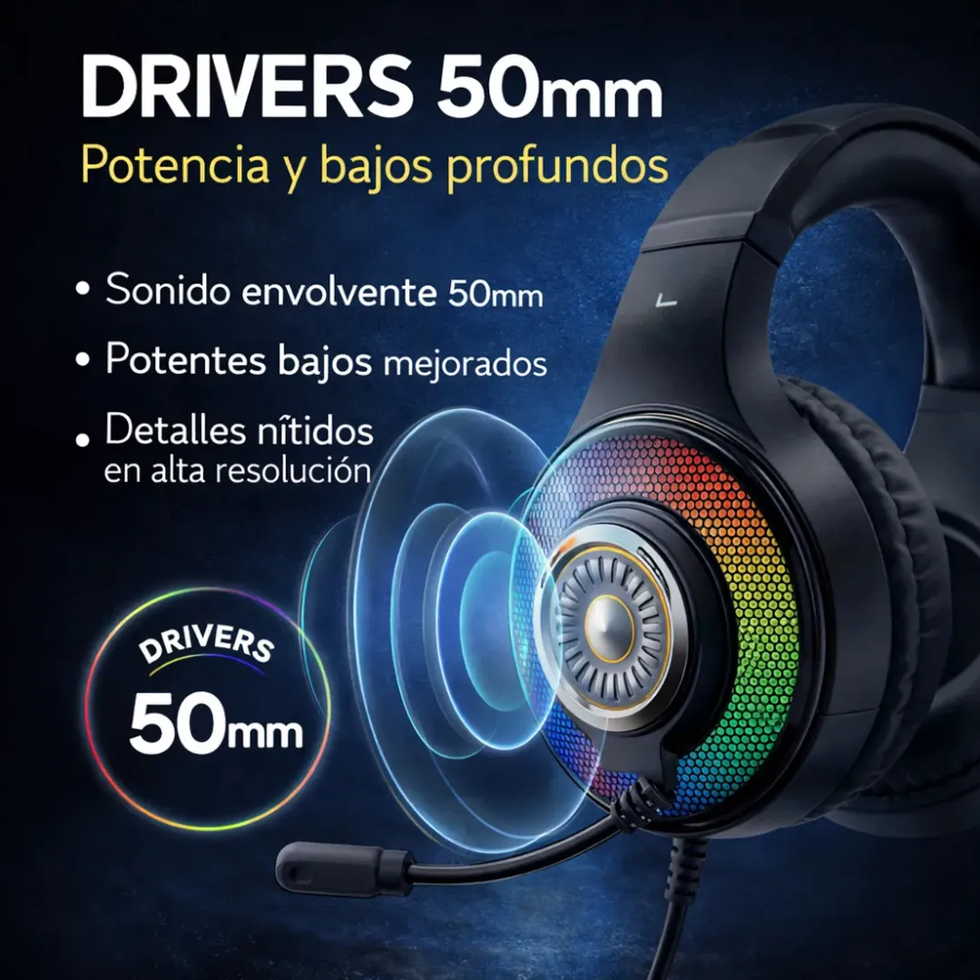 AUDIFONOS DIADEMA GAMER WEIBO G50 RGB HEADSET