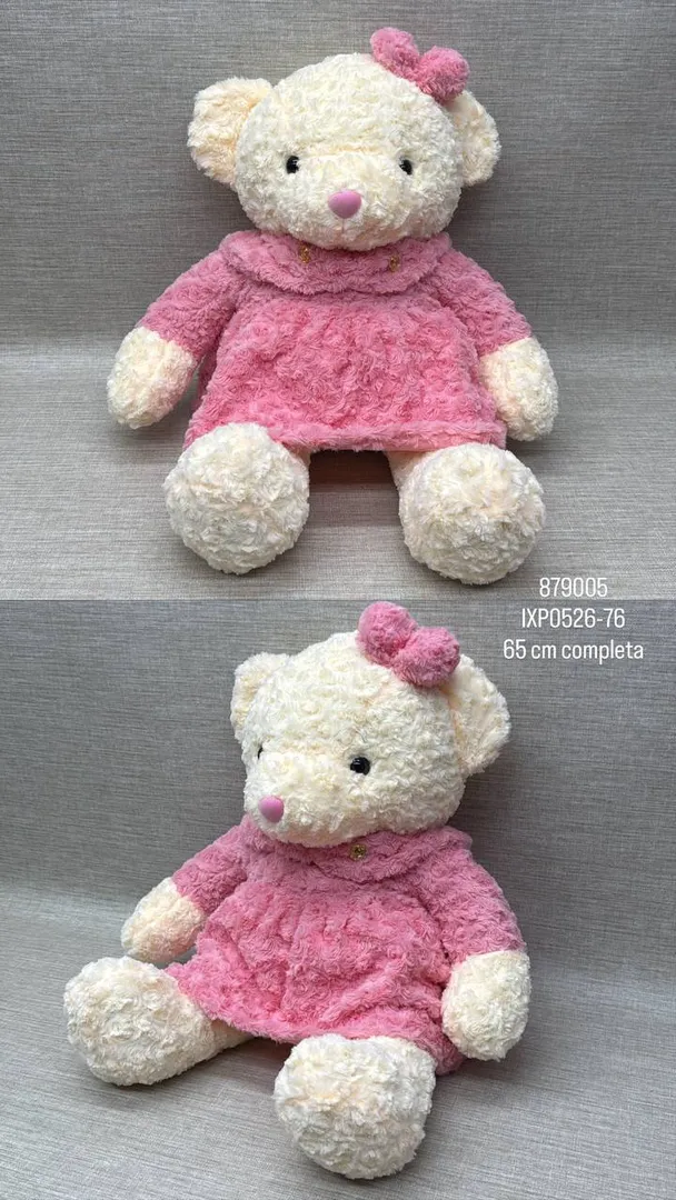 OSA CON VESTIDO Y MOÑO ROSA DE 65 CM 