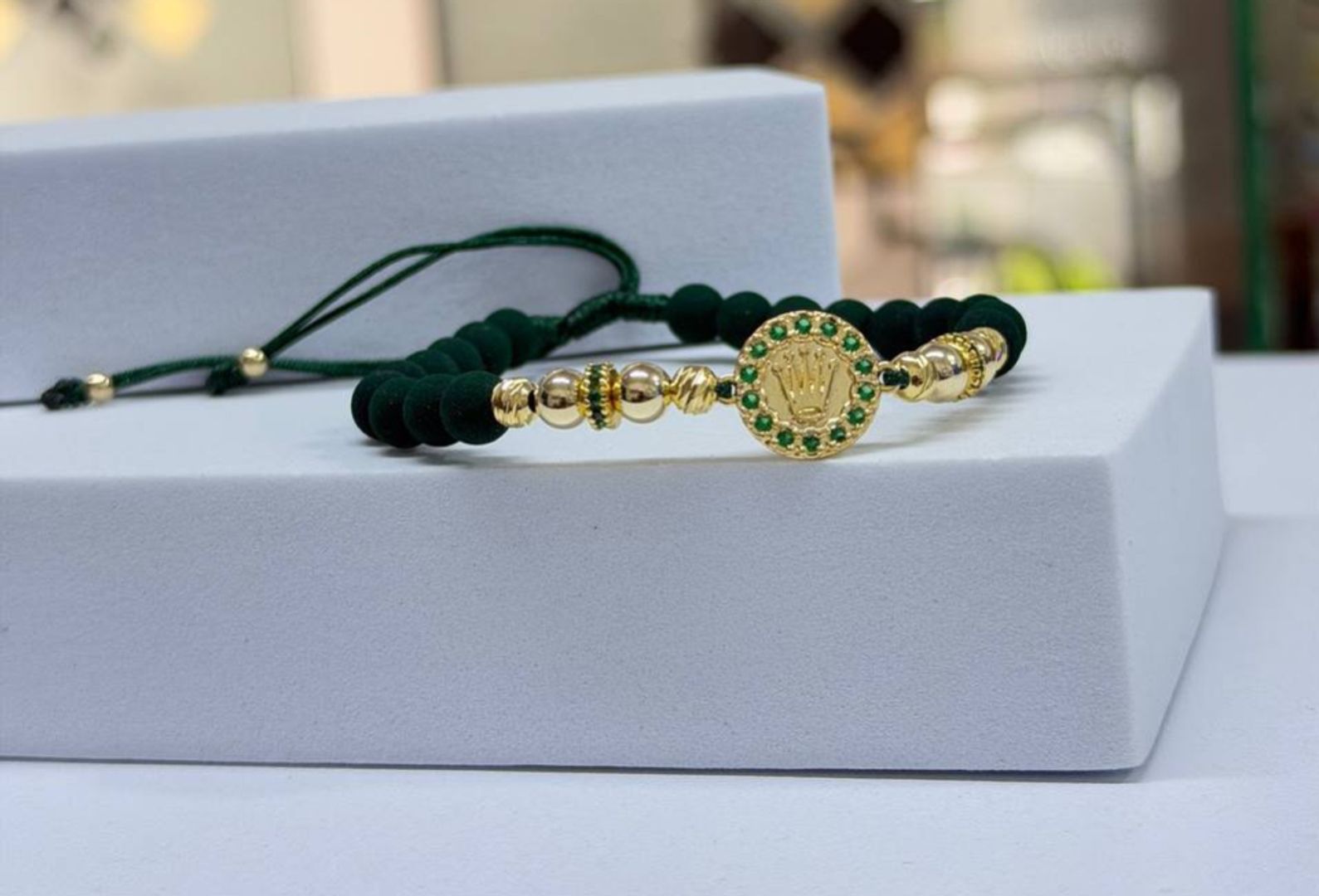 Pulsera artesanal rolex circon verde