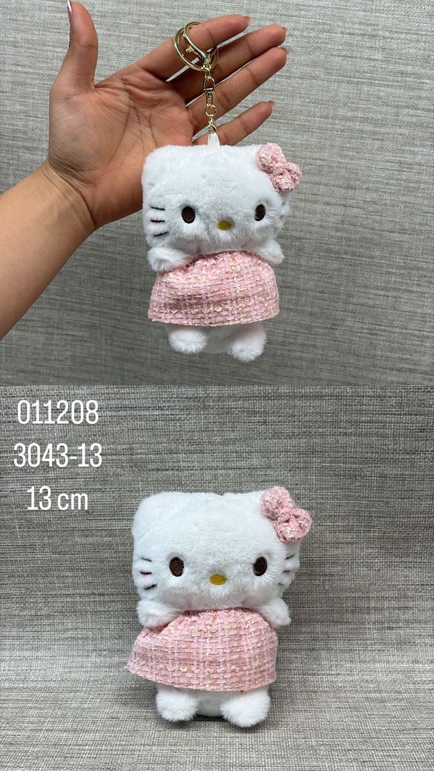 LLAVERO DE HELLO KITTY CON VESTIDO ROSA DE 13 CM 