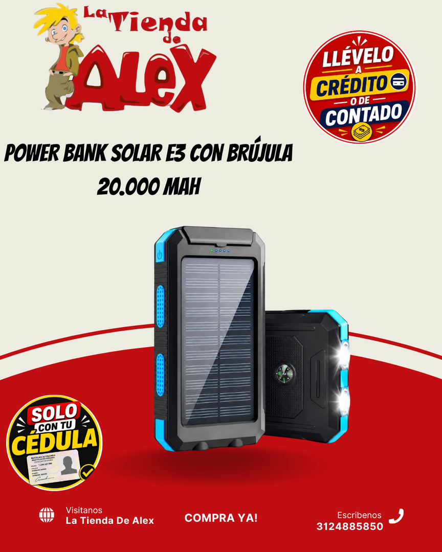 POWER BANK SOLAR E3 CON BRÚJULA 20.000 MAH