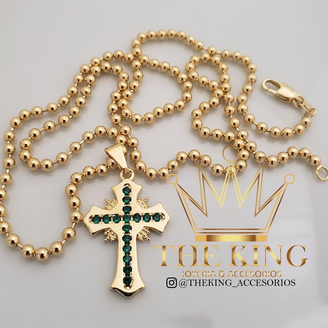 Cadena militar lisa y cruz sagrada verde 