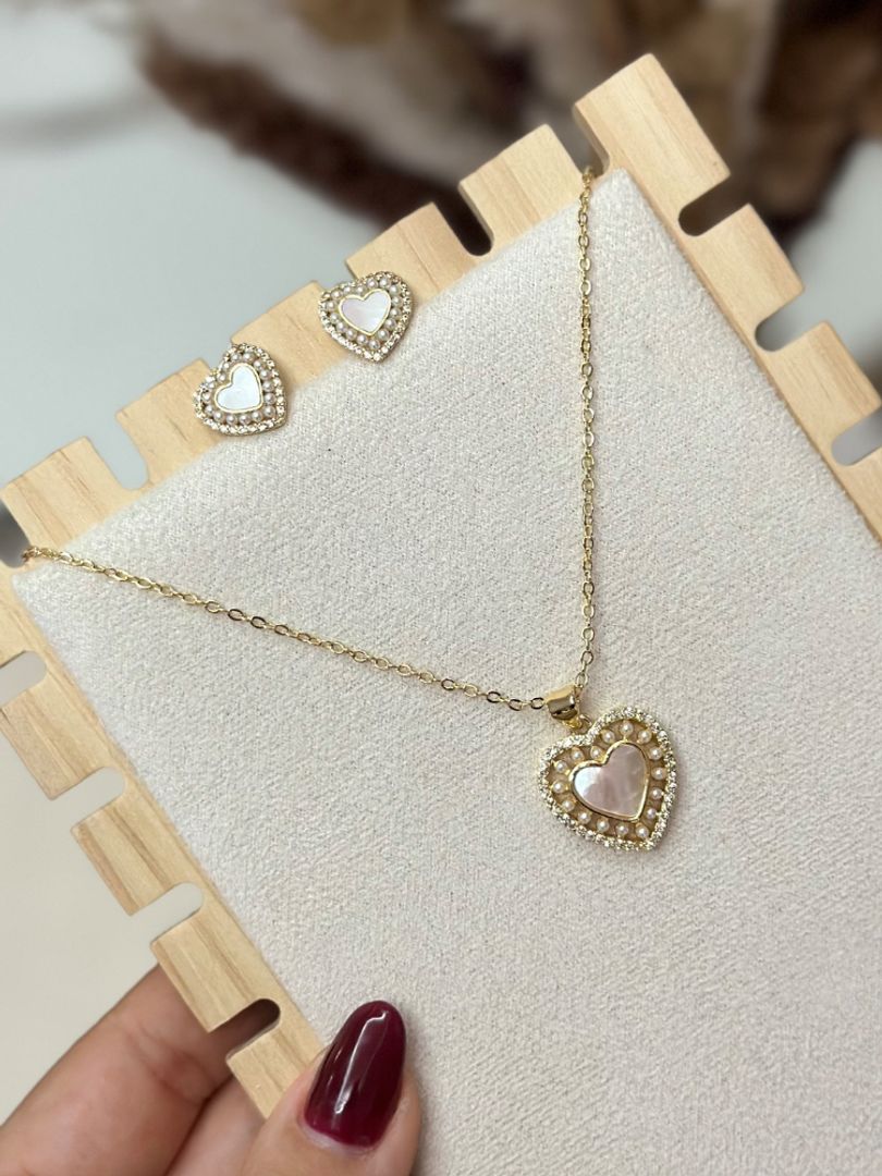 Set cadena y topo corazón blanco 