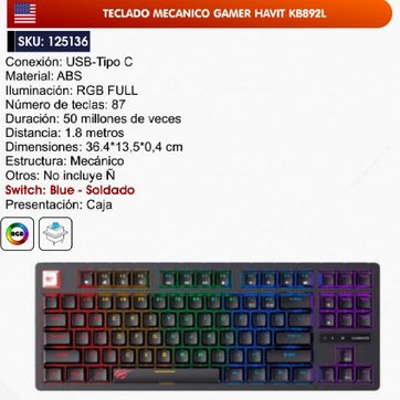 Imagen del producto TECLADO MECÁNICO GAMER HAVIT 