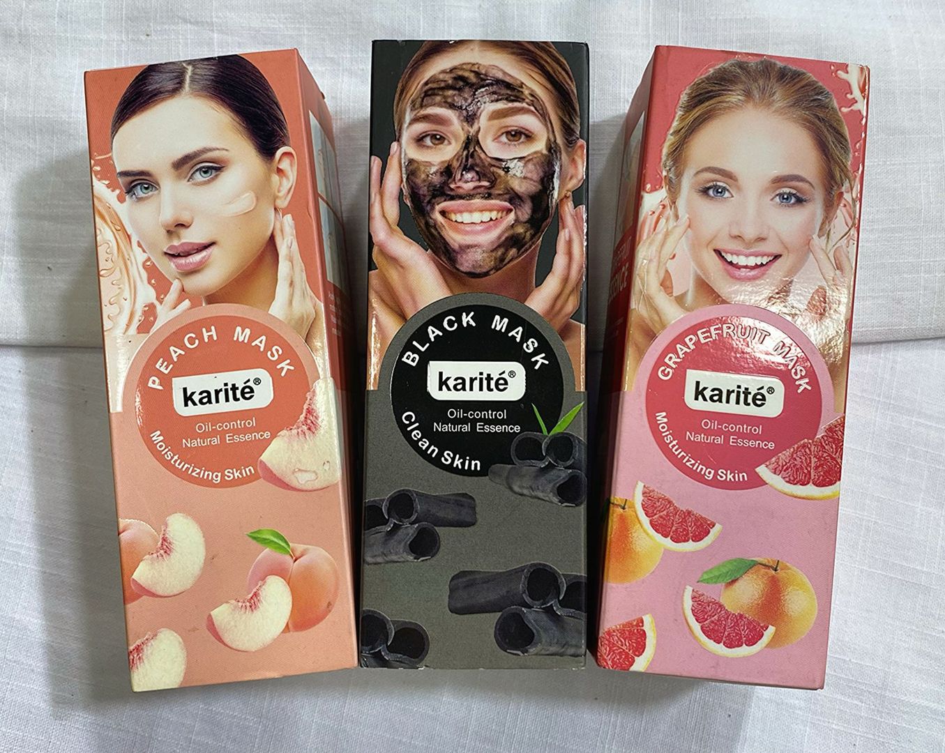 Mascarilla de toronja, mascarilla karité peach X4 y mascarilla de carbón activo 