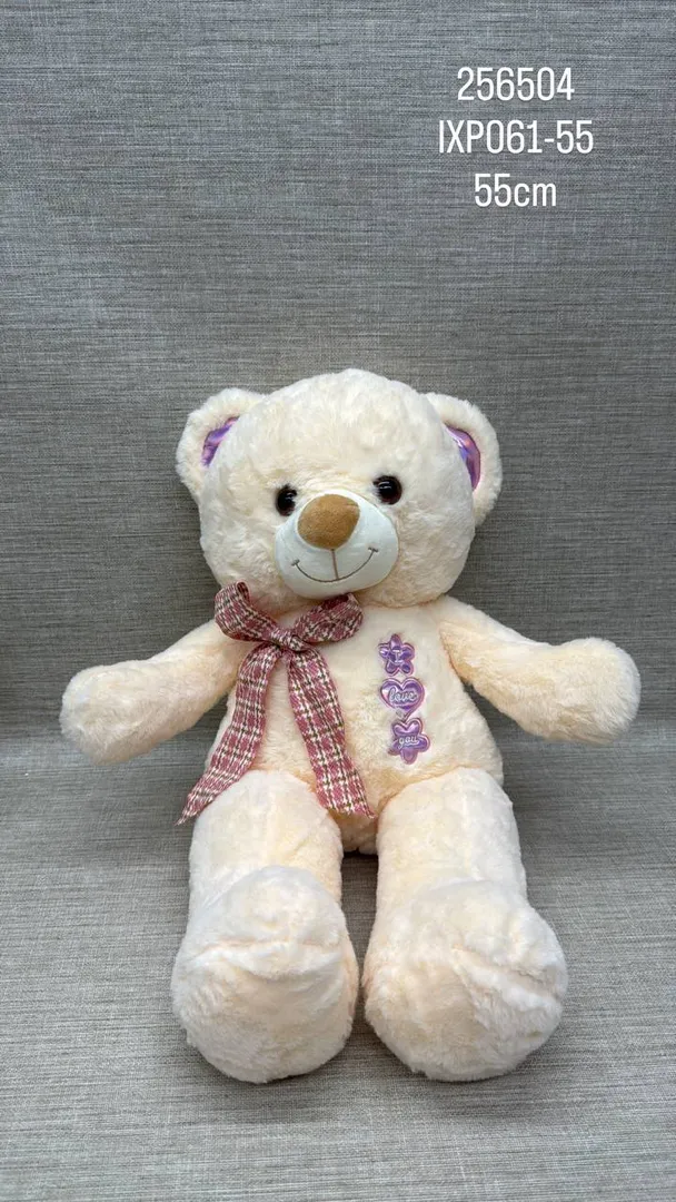 OSO BEIGE CON MOÑO DE CUADROS 55 CM