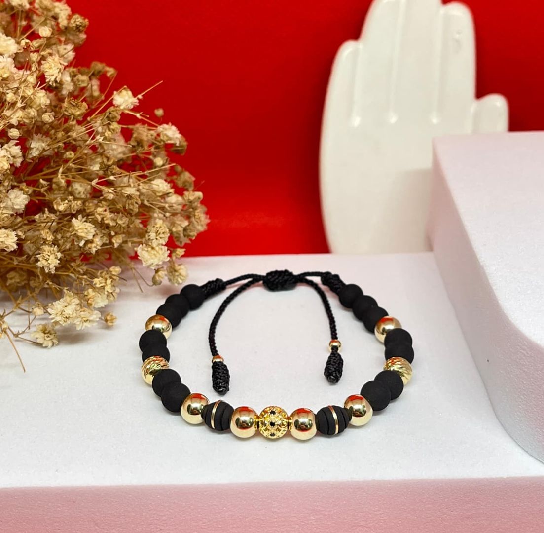 Pulsera bola de fuego 6mm y balin liso e italy 6mm