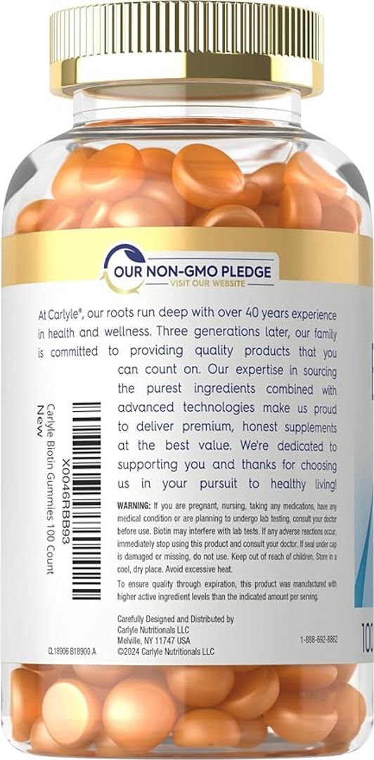 Gomitas Biotin 10000mcg Carlyle 100 GOMITAS sabor melocotón