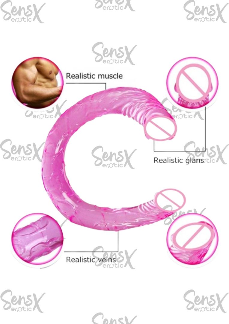 Consolador realista de doble cabeza para mujer, pene falso de gelatina de silicona suave, Flexible, juguetes para adultos, lesbiana Gay, 44cm