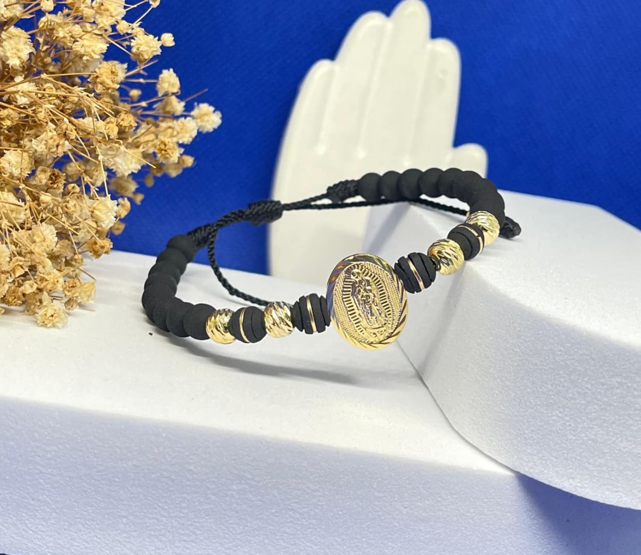 Pulsera guadalupana balin 6mm italy y neopreno 6mm argollado