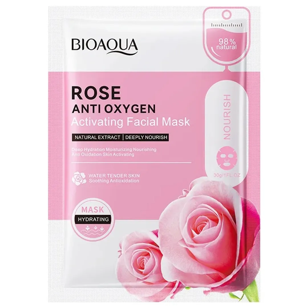 MASCARILLA FACIAL EN VELO ROSA ANTIOXIGEN BIOAQUA 