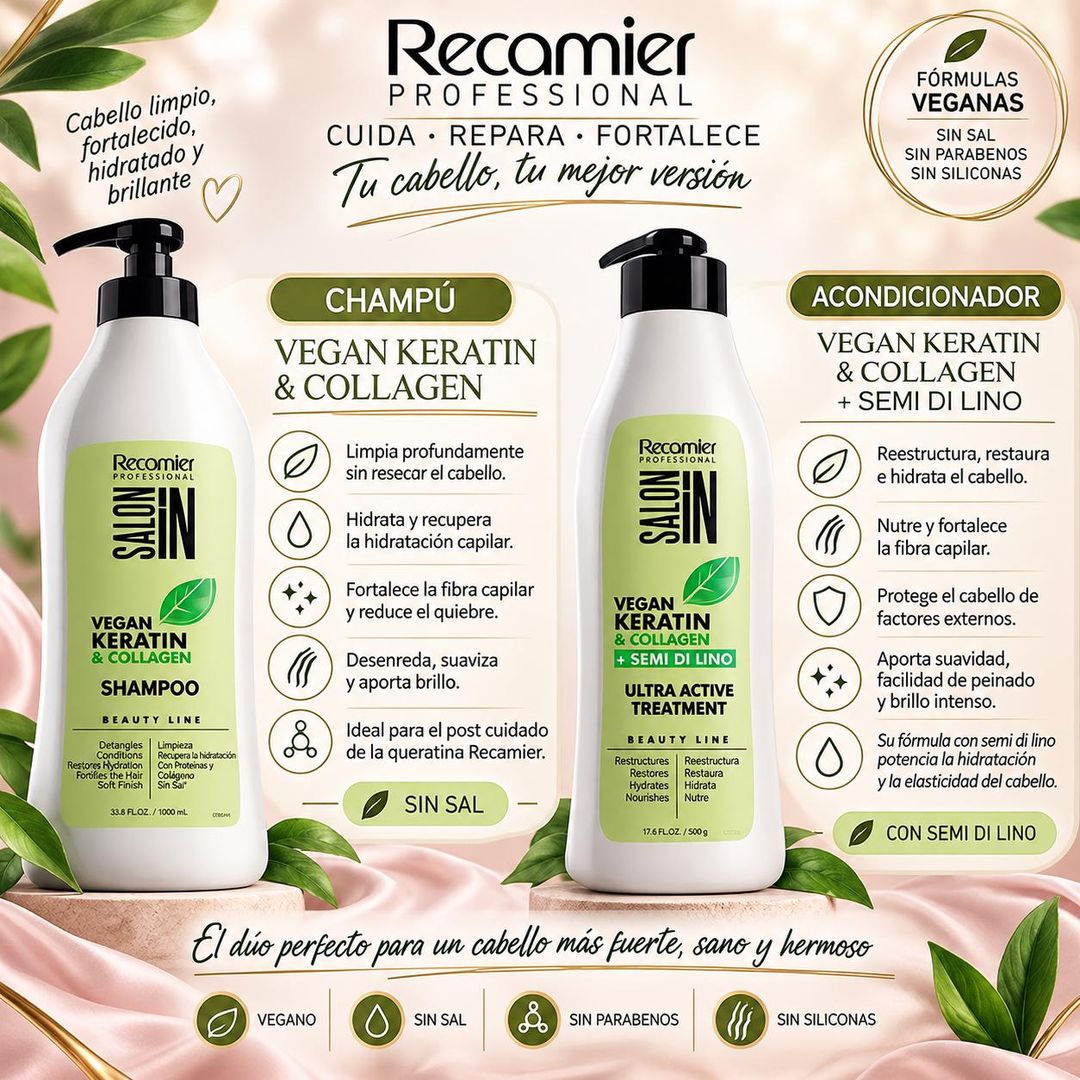 RECAMIER SHAMPOO VEGAN KERATIN COLLAGEN X 1000ML SALONIN