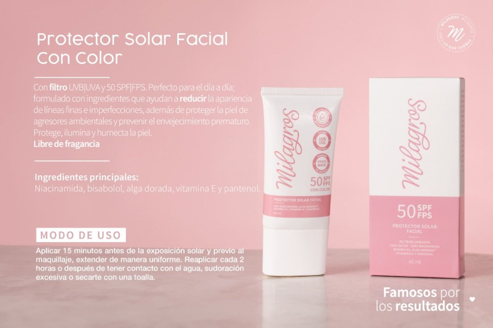 Bloqueador solar con color Milagros