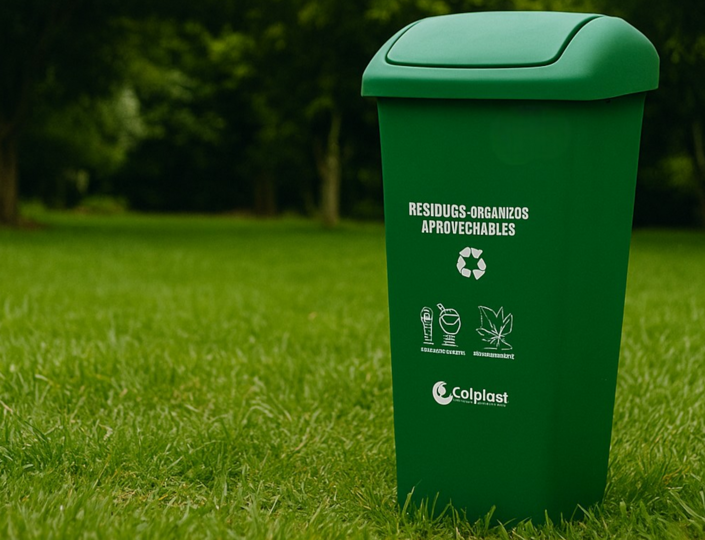 PAPELERA 36 LTS TAPA PLANA VERDE-CLP