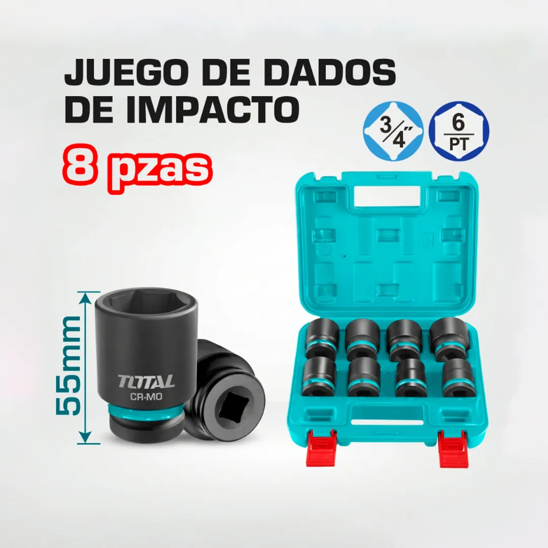 JUEGO DE DADOS DE IMPACTO PROFUNDOS 3/4" 8 PIEZAS