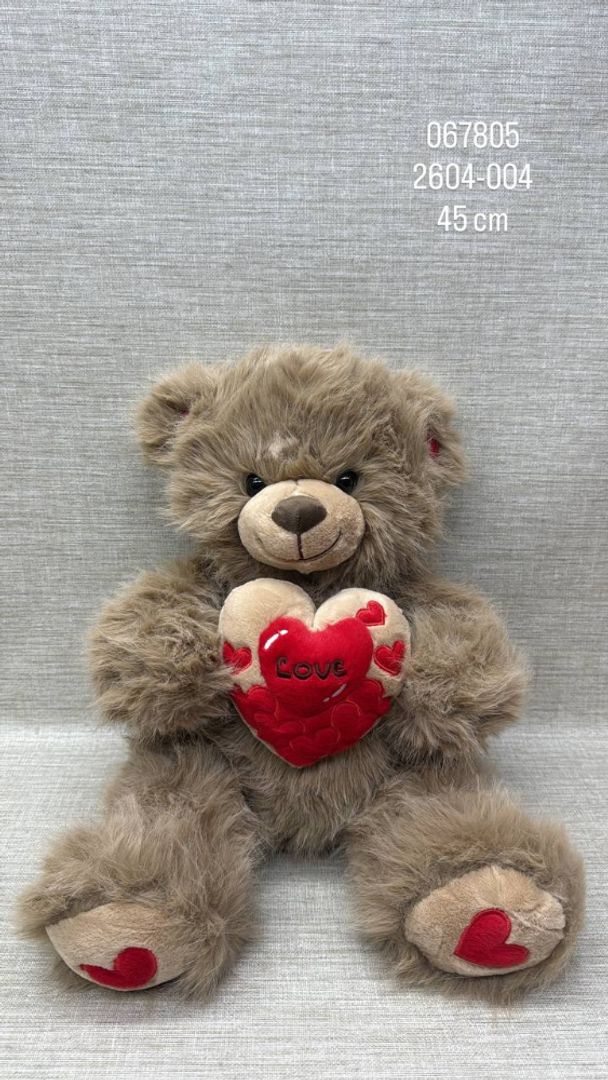 OSO CAFE CON  CORAZON BORDADO DE 45 CM 