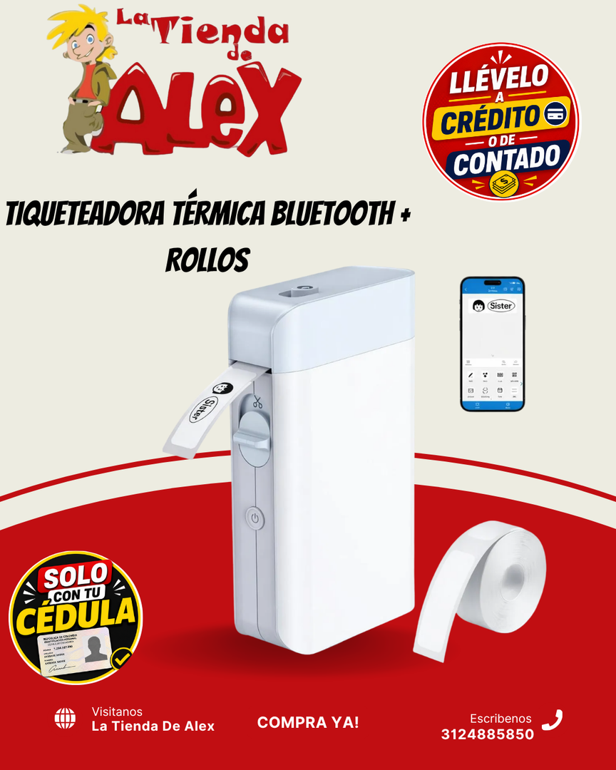 TIQUETEADORA TÉRMICA BLUETOOTH + ROLLOS