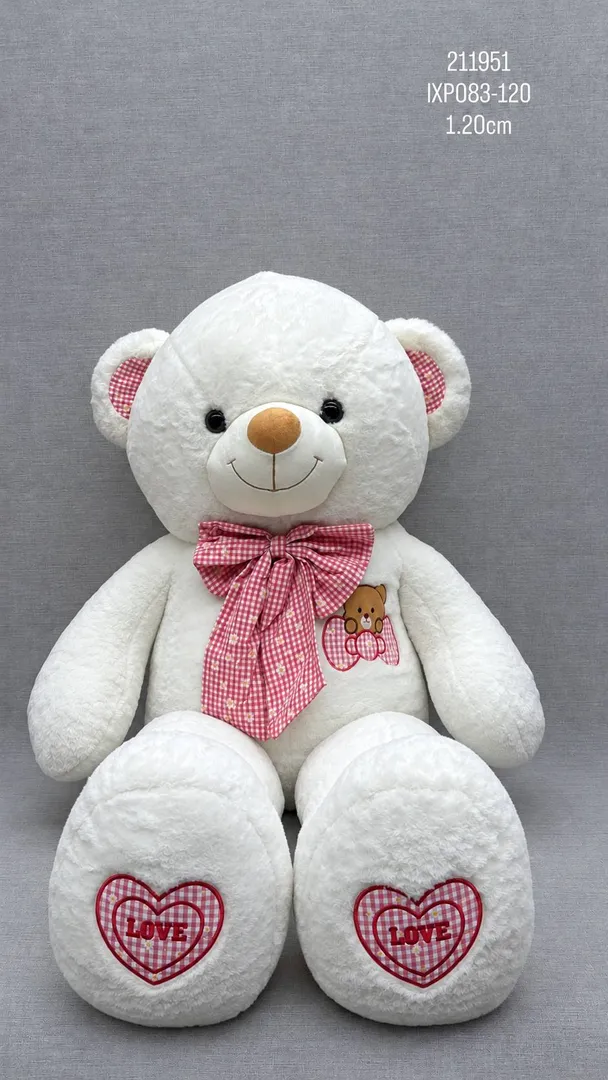 OSO CON MOÑO DE CUADROS Y PATAS BORDADAS 1,20 CM