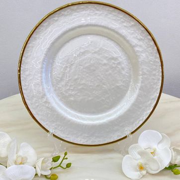 Imagen del producto Bajo Plato Cristal Blanco borde Dorado