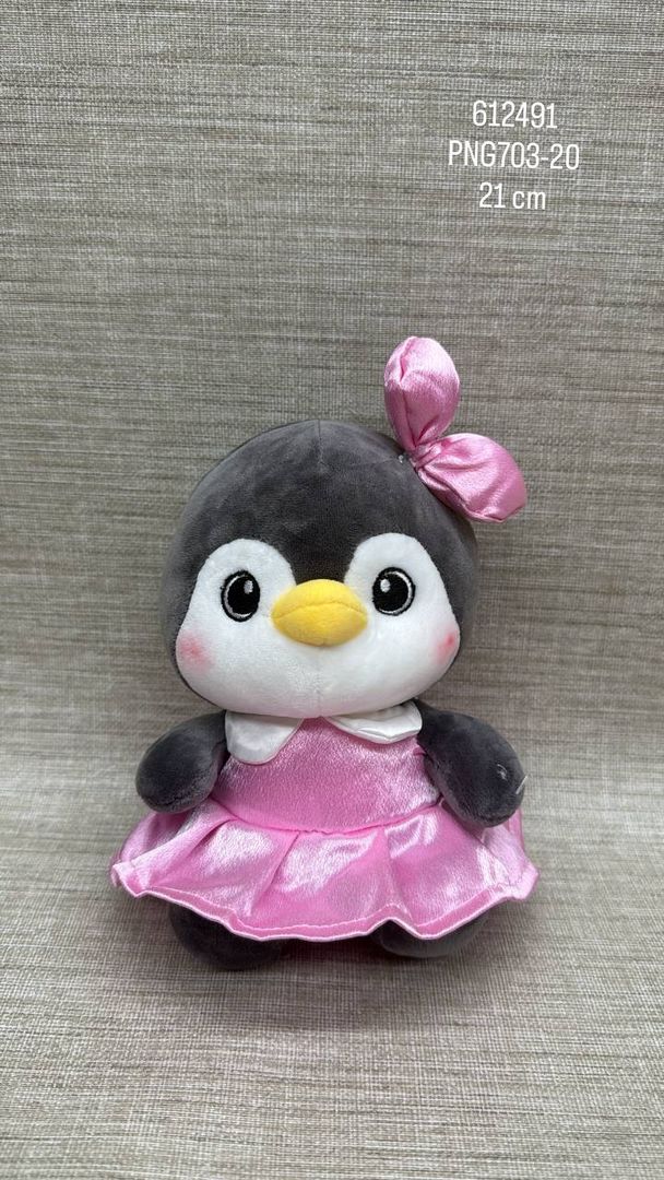 Pinguino con vestido rosa y moño de 21 cm 