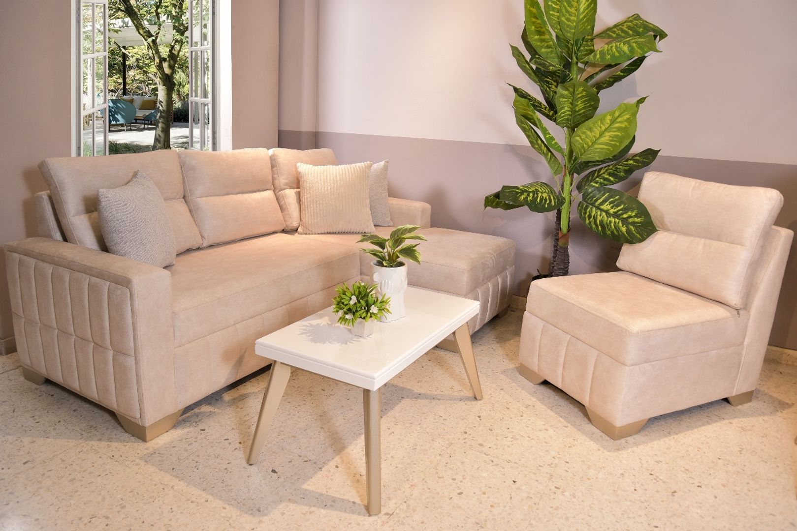 SALA ELE MERIDA CHAMPAÑA TELA BEIGE