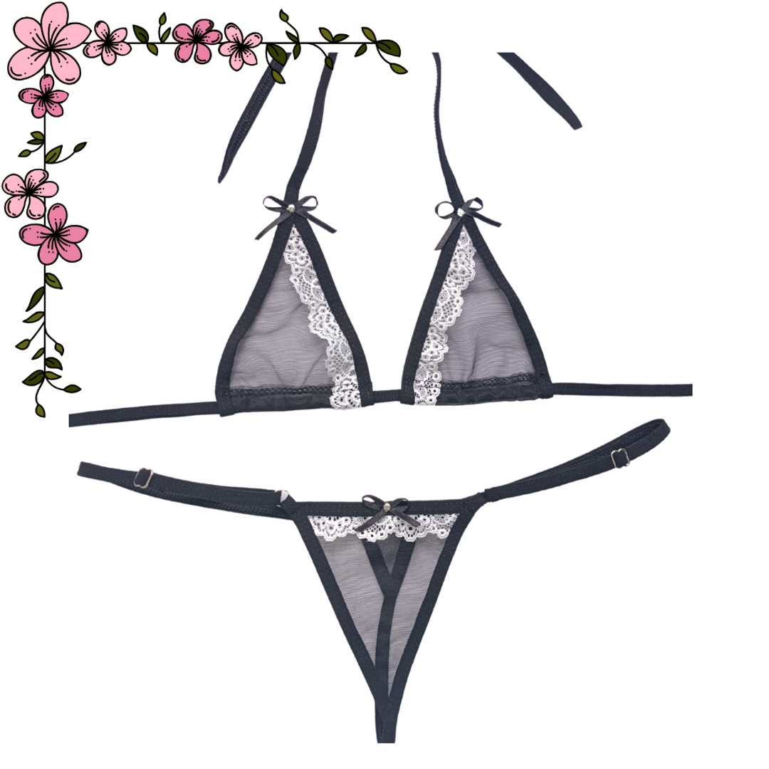 Conjunto micro  en velo y encaje 