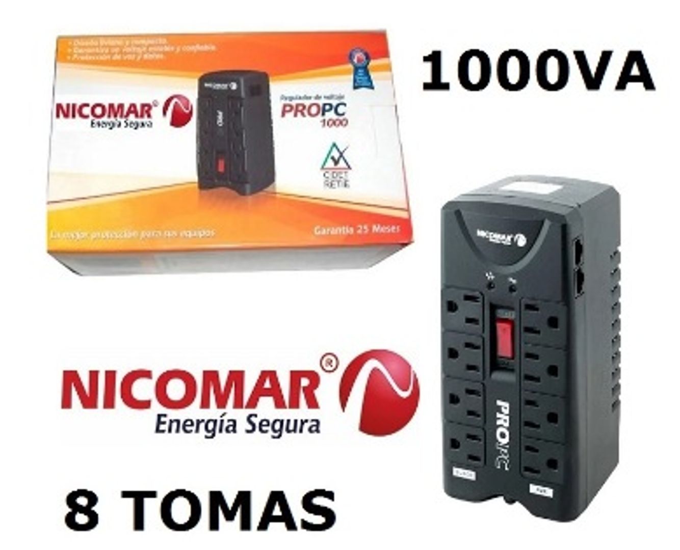 Regulador Nicomar 8 tomas 1000va