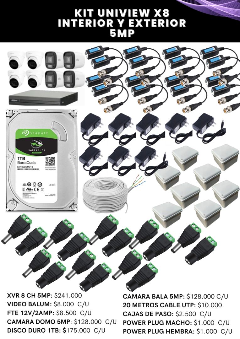 KIT UNIVIEW X8 INTERIOR Y EXTERIOR 5MP(MEGAPIXELES)