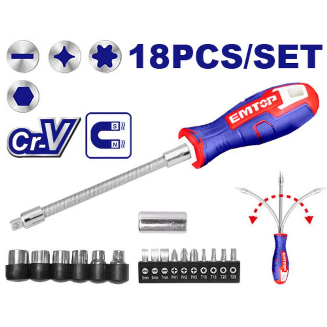 EMTOP DESTORNILLADOR FLEXIBLE SET 18PCS SUPER EMTOP