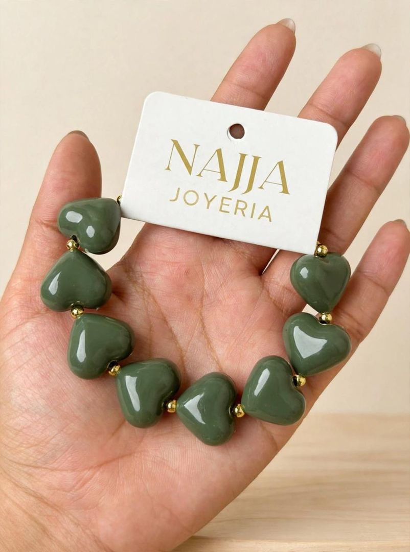 Pulsera Corazones Verde 
