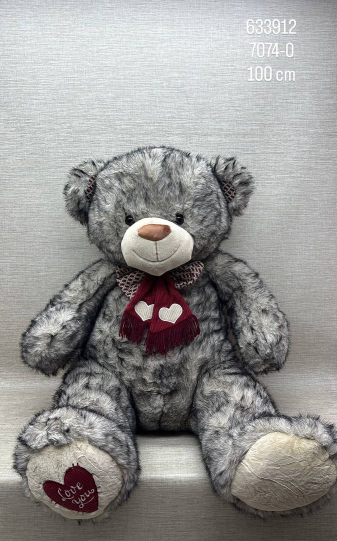 OSO DE PELAJE GRIS CON BUFANDA 100 CM