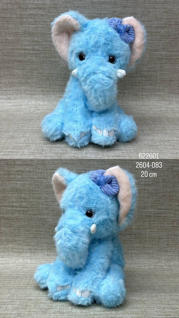 ELEFANTE AZUL CON MOÑO DE  20 CM