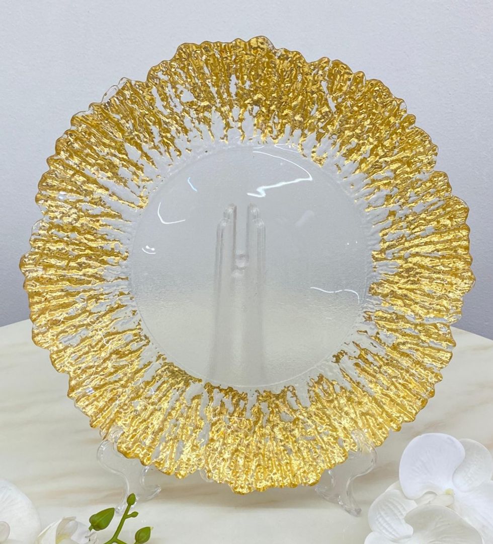 PLATO BAJO TRANSPARENTE FILO DORADO EN CRISTAL
