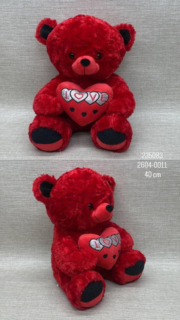 OSO ROJO CORAZON 40 CM