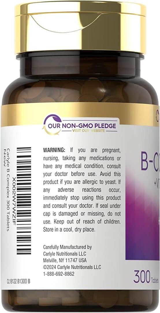 Vitamina del complejo B con B12  300 tabletas  Fórmula de alta potencia 