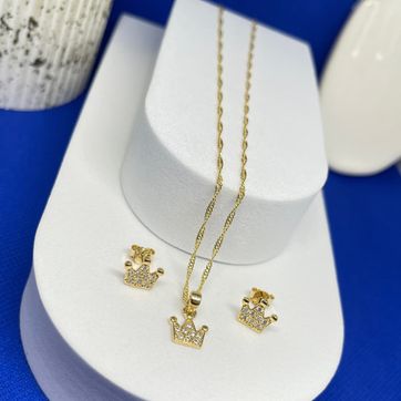 Conjunto queen cadena singapur 45cm + dije +topos - imagen 1