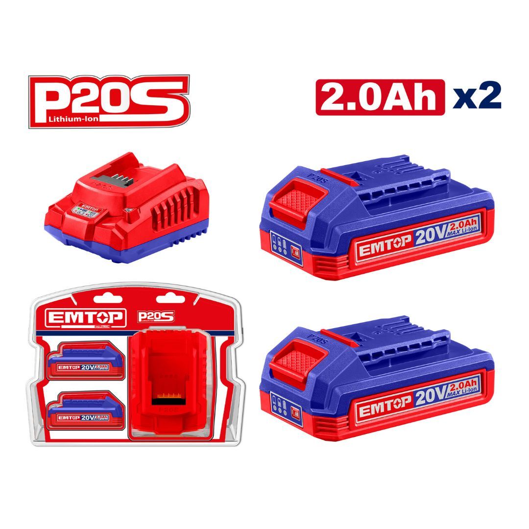EMTOP KIT 2 BATERIAS 2.0Ah/20V ION DE LITIO + CARGADOR