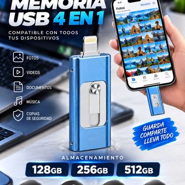 Imagen del producto Memoria USB Flash 4 en 1 - iPhone / Android / PC / Tipo C