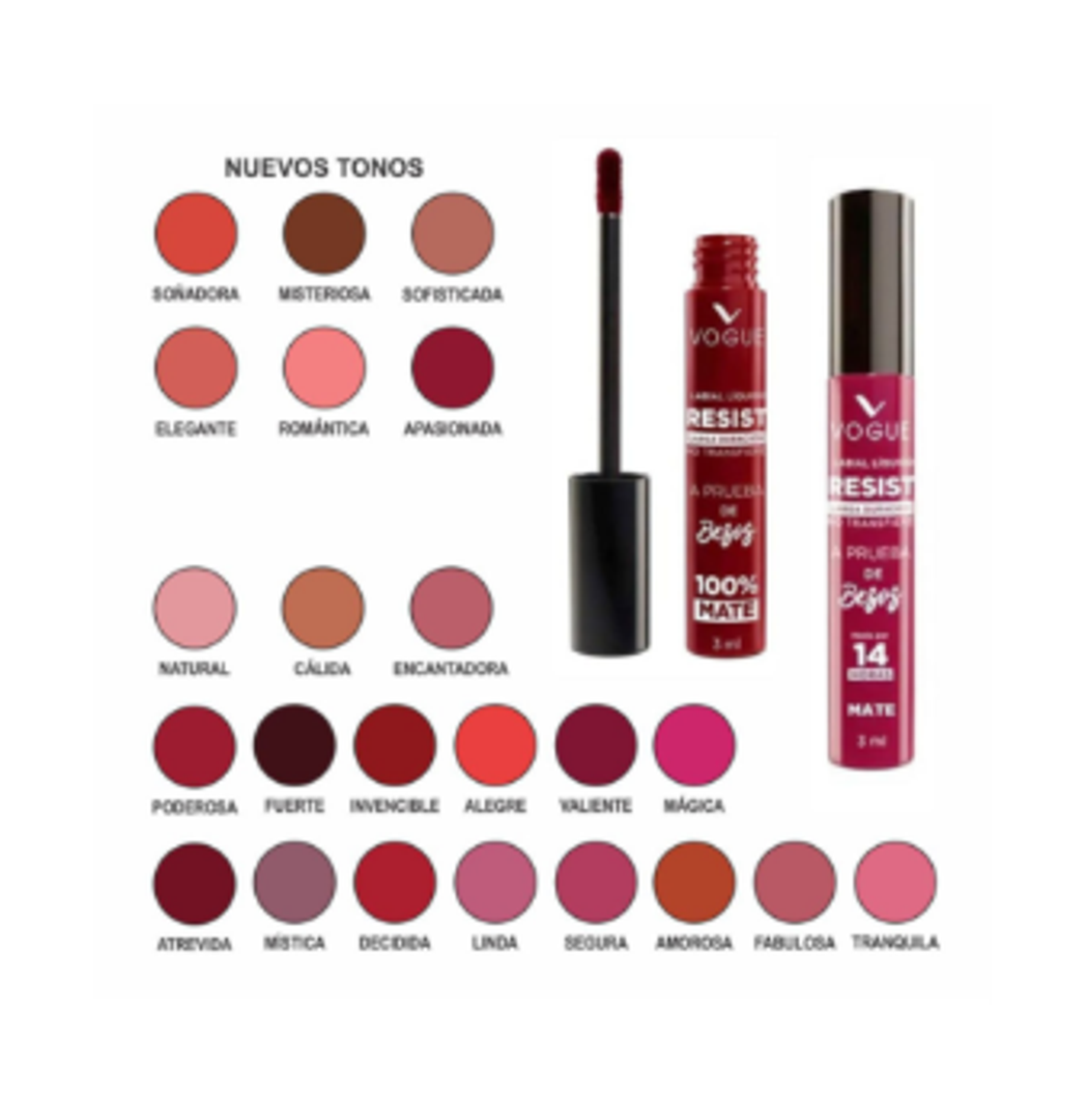 RESIST LABIAL LIQUIDO VOGUE TODOS LOS TONOS
