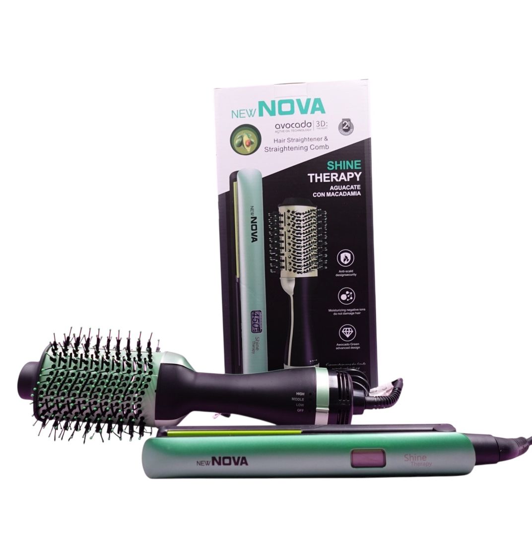 COMBO PLANCHA Y CEPILLO SECADOR AGUACATE NOVA