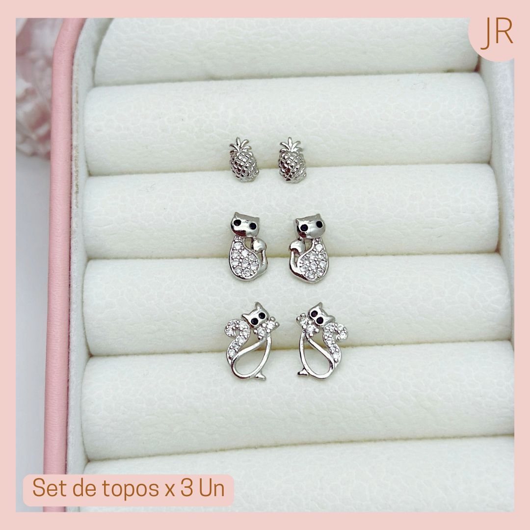 Set x 3 Un Topitos Plateados Gatitos